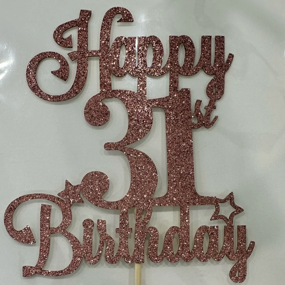 Glittery Pink 'Happy 31st Birthday' Cake Topper